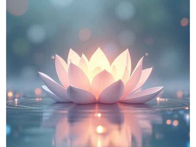 Une composition abstraite de lotus flottant au-dessus d'une surface d'eau calme, symbolisant la paix et l'épanouissement