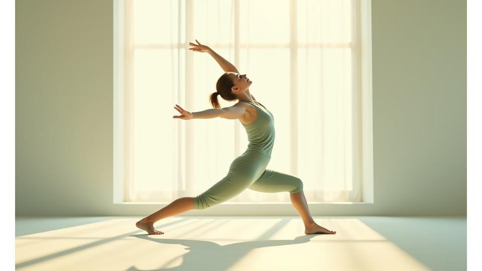 Femme en posture de yoga méditative au lever du soleil, symbolisant l'éveil et la transformation.