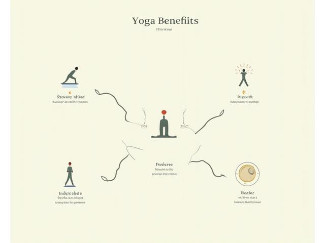 Infographie visuelle des bienfaits du yoga, mettant en avant la réduction du stress, l'amélioration de la flexibilité et de la force, et la clarté mentale.